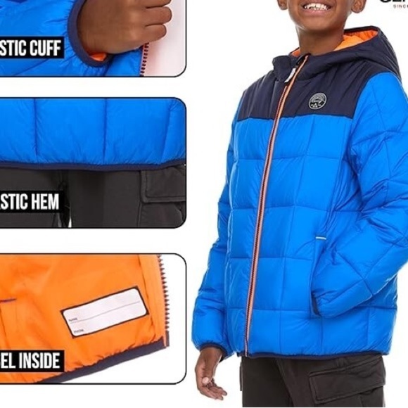 Kids Blue and Black Puffer Jacket - Picture 2 of 9